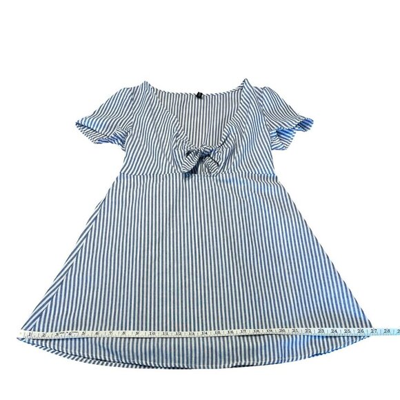 ZAFUL Blue White Striped Summer Dress Tunic Top Front-Tie Bouffant Sleeve Large - Picture 12 of 16